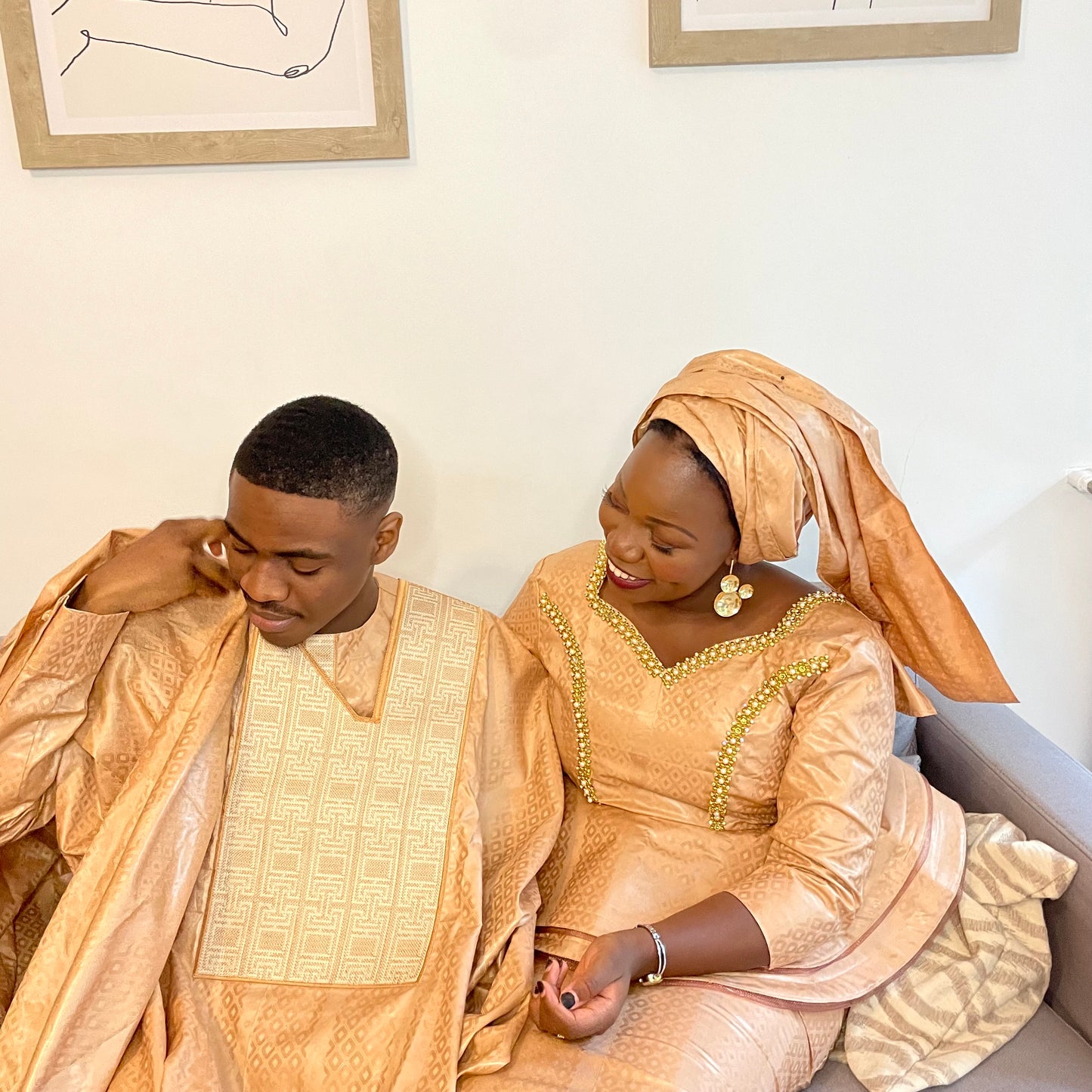 Vêtements traditionnels pour couple Grand boubou et taille basse bazin