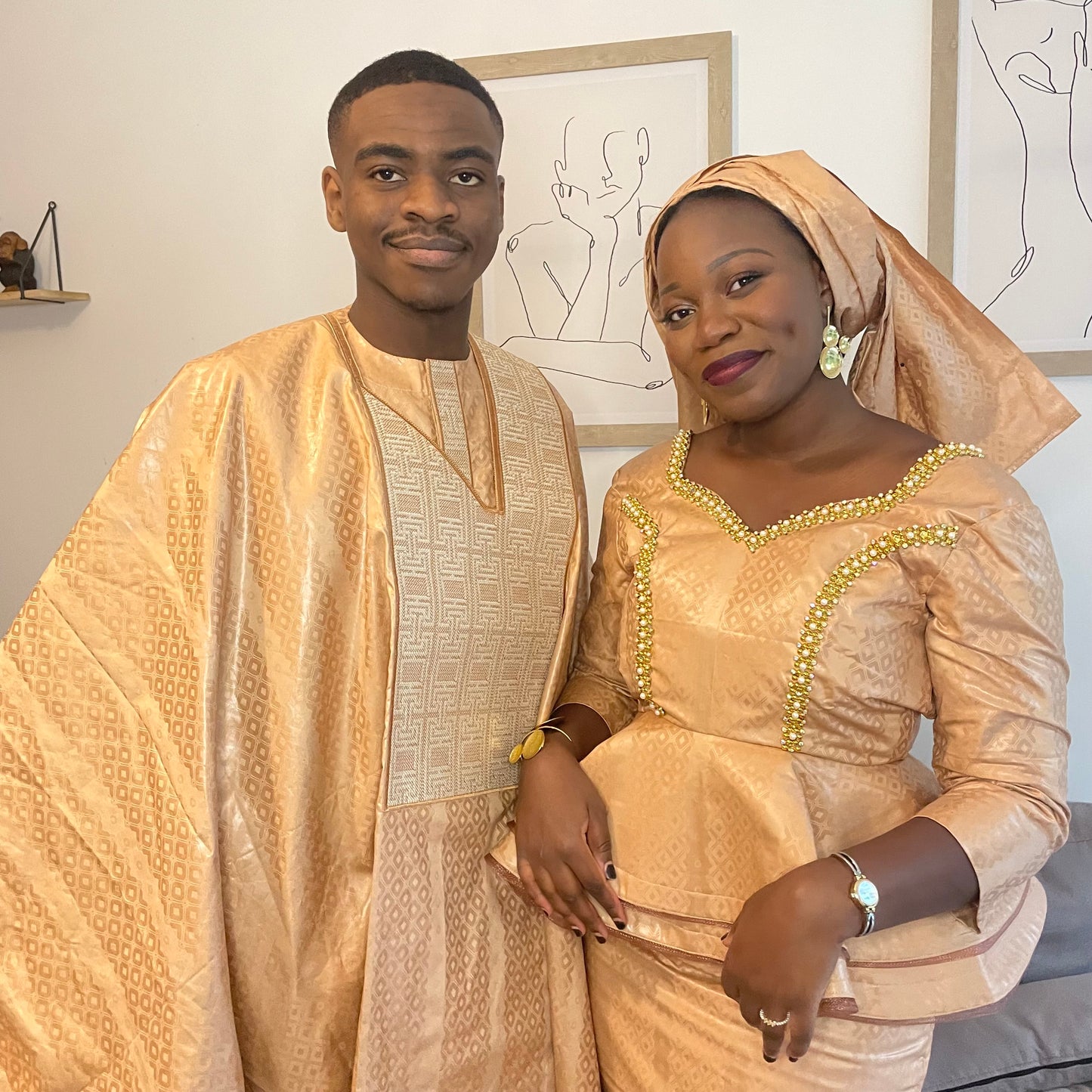 Vêtements traditionnels pour couple Grand boubou et taille basse bazin